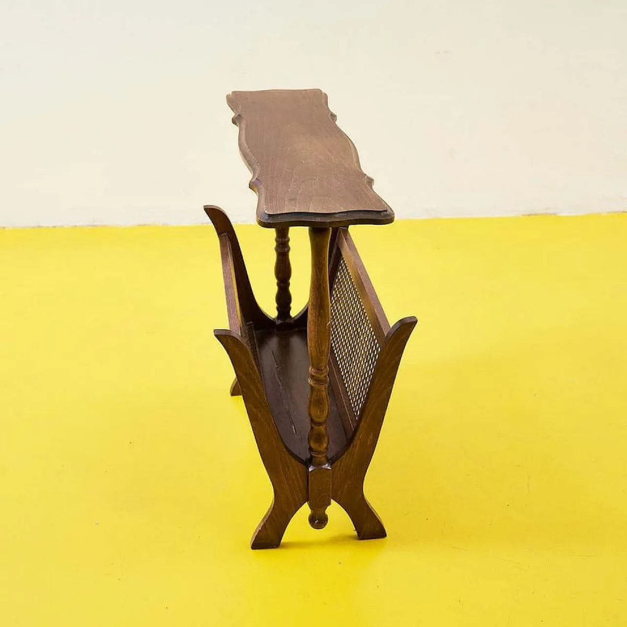 Carved Wooden and Vienna straw Magazine Rack, 20th century 4