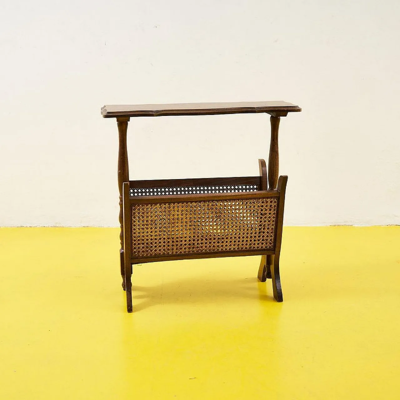 Carved Wooden and Vienna straw Magazine Rack, 20th century 5