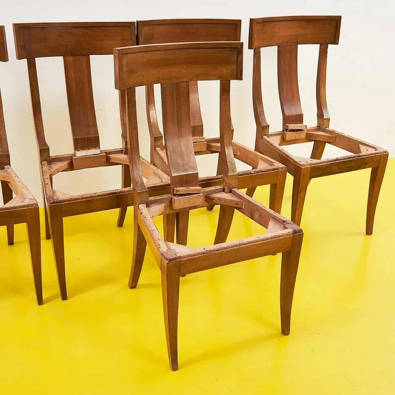 5 Directoire chairs with demi lune back rest, late 19th century 2