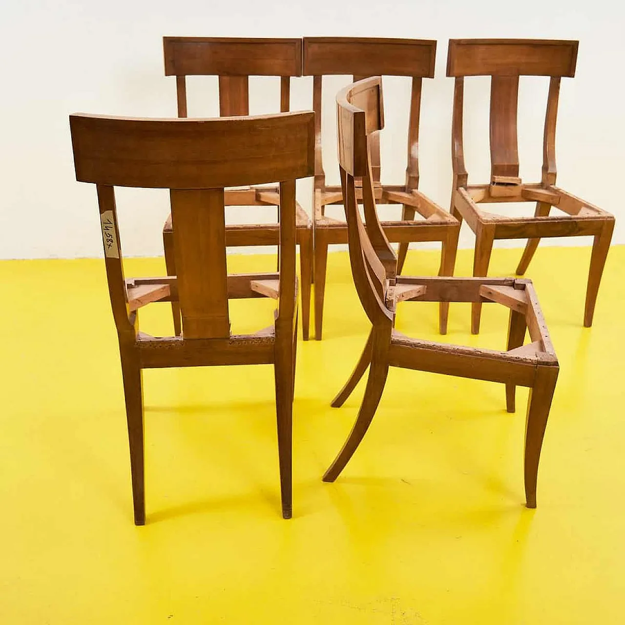 5 Directoire chairs with demi lune back rest, late 19th century 6