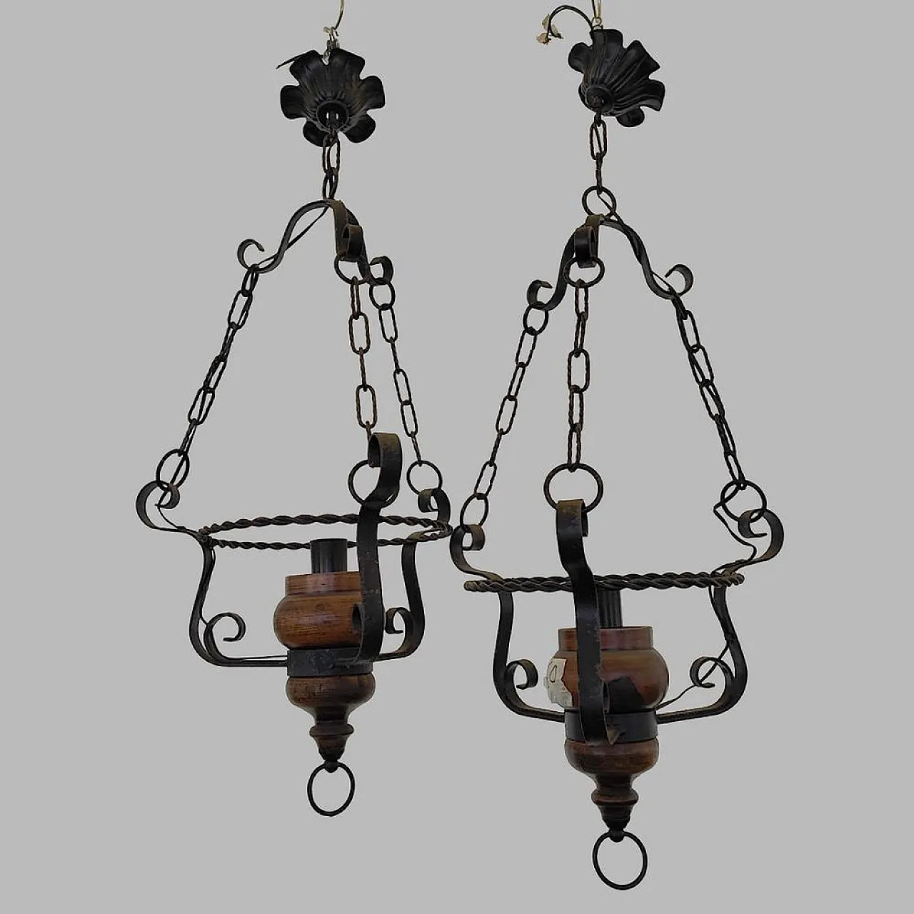 2 Wooden and Metal Chandeliers, early 20th century 1