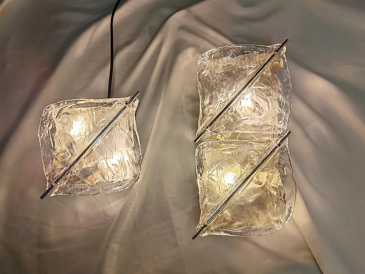 Pair of Murano glass wall lamps from Zero Quattro, 1970s 10