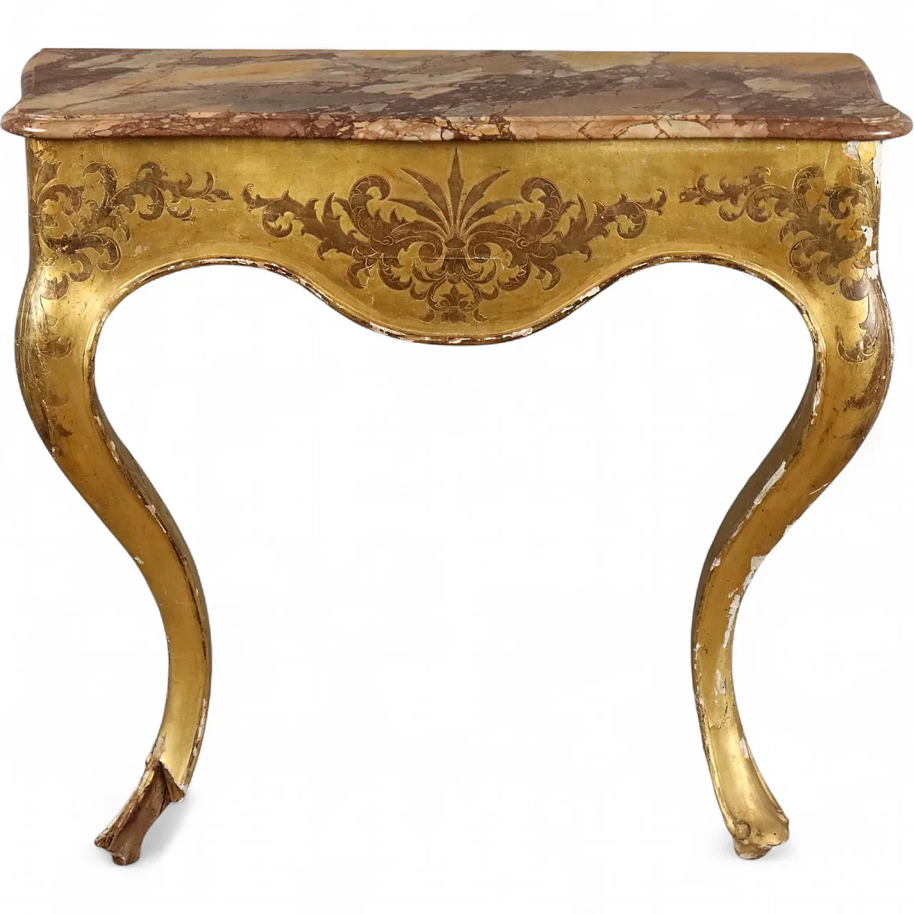 Gilded wood console table with marble top, 19th century 11