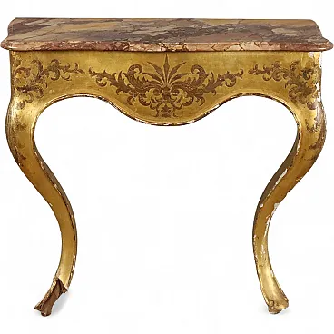 Consolle in legno dorato con piano in marmo, '800