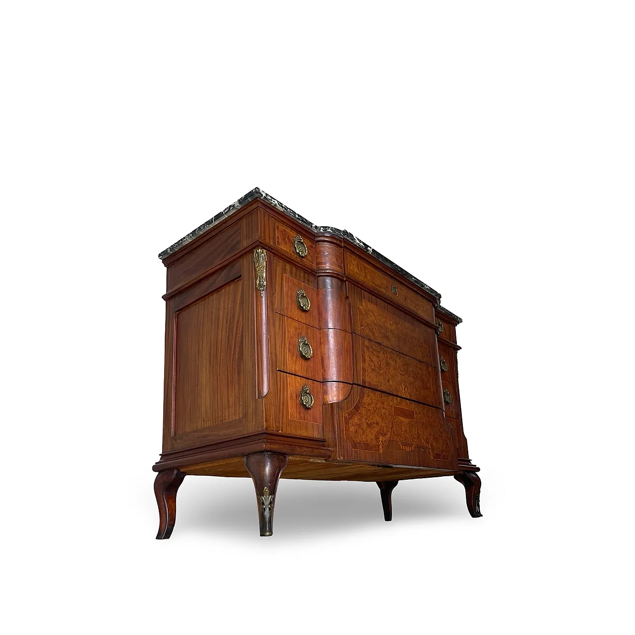 Threaded chest of drawers inlaid with white/grey veined black marble 23