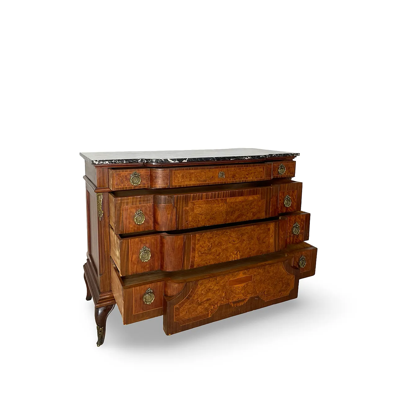 Threaded chest of drawers inlaid with white/grey veined black marble 29