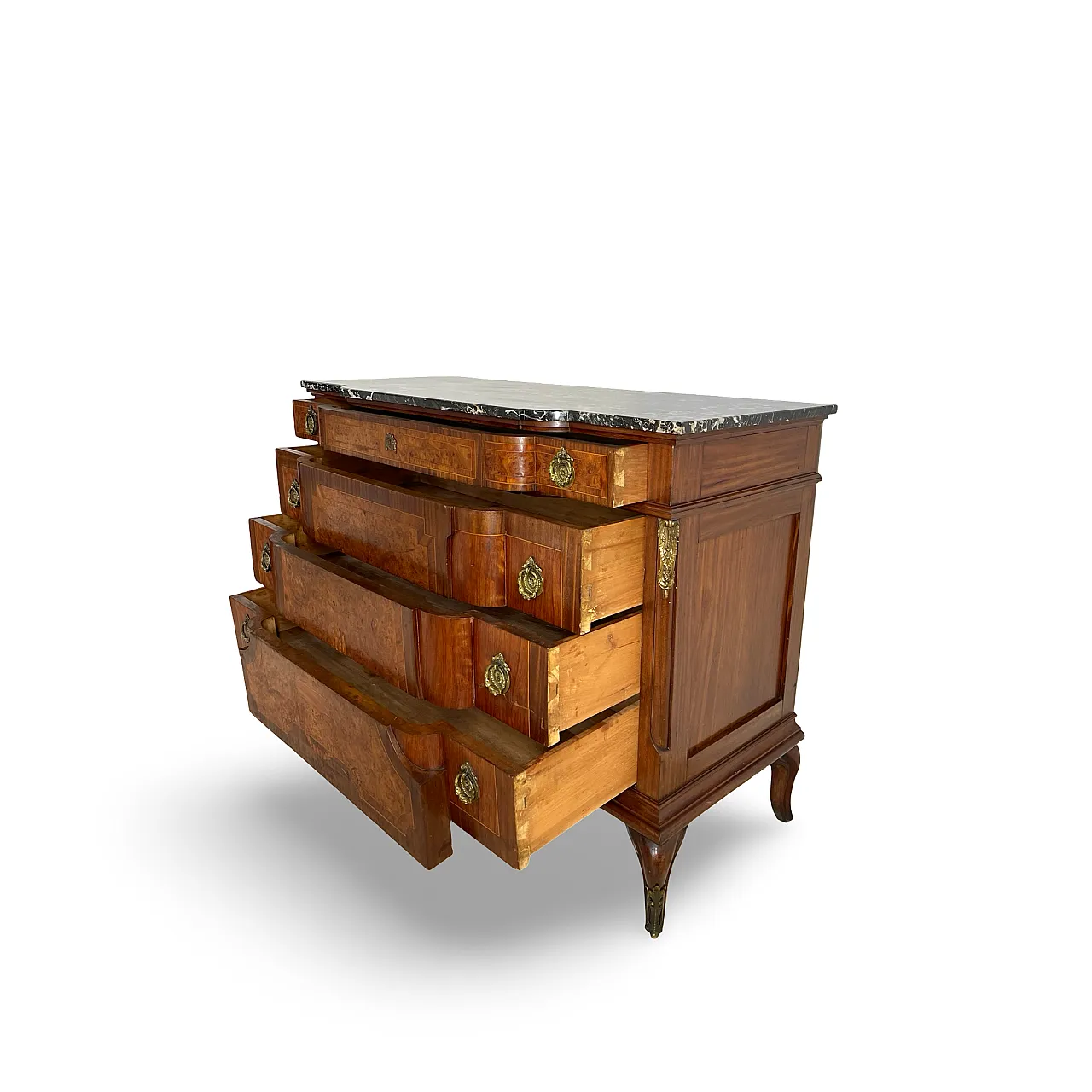 Threaded chest of drawers inlaid with white/grey veined black marble 37