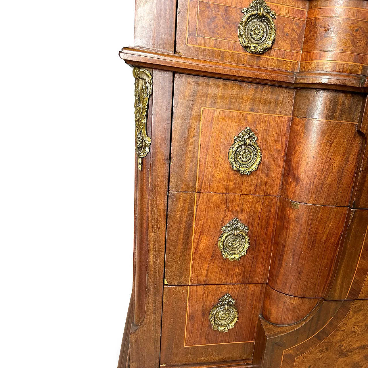 Threaded chest of drawers inlaid with white/grey veined black marble 38