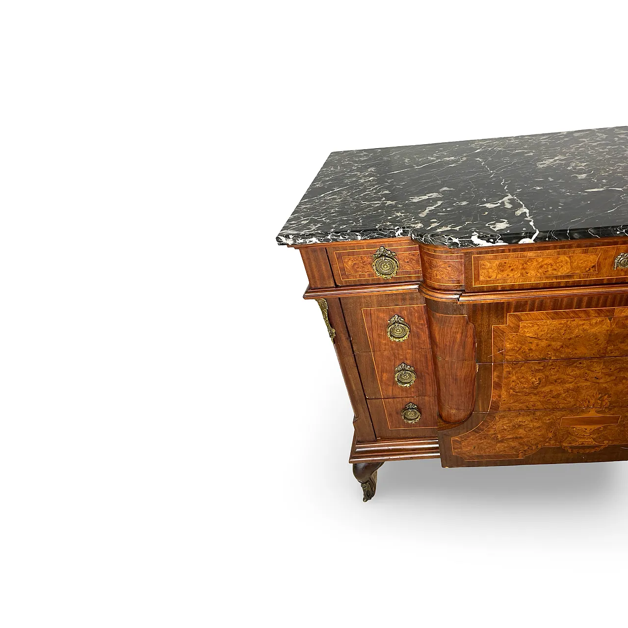 Threaded chest of drawers inlaid with white/grey veined black marble 41