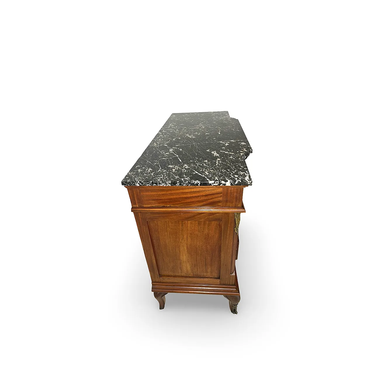 Threaded chest of drawers inlaid with white/grey veined black marble 43
