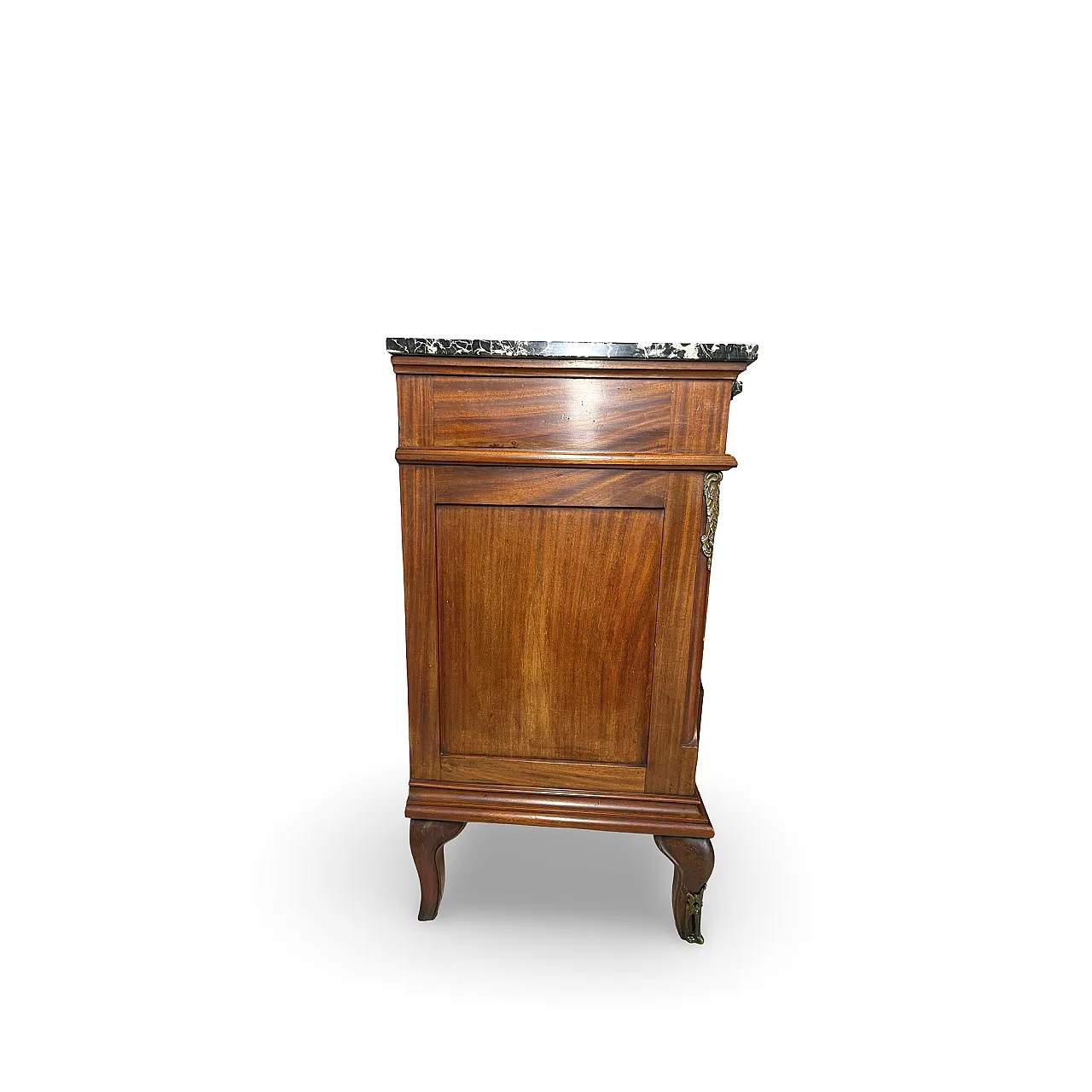 Threaded chest of drawers inlaid with white/grey veined black marble 44