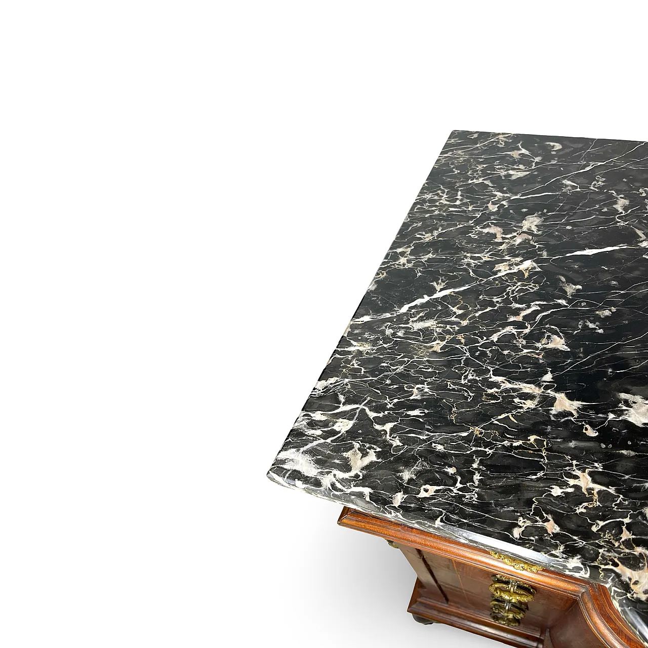 Threaded chest of drawers inlaid with white/grey veined black marble 53