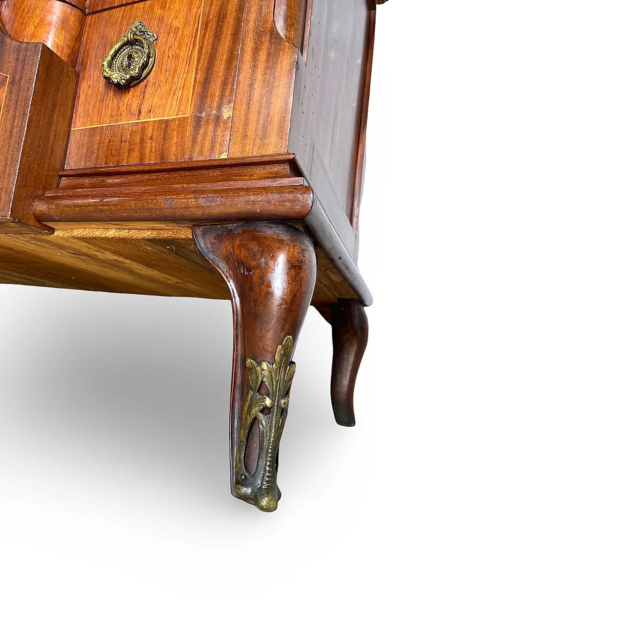 Threaded chest of drawers inlaid with white/grey veined black marble 55