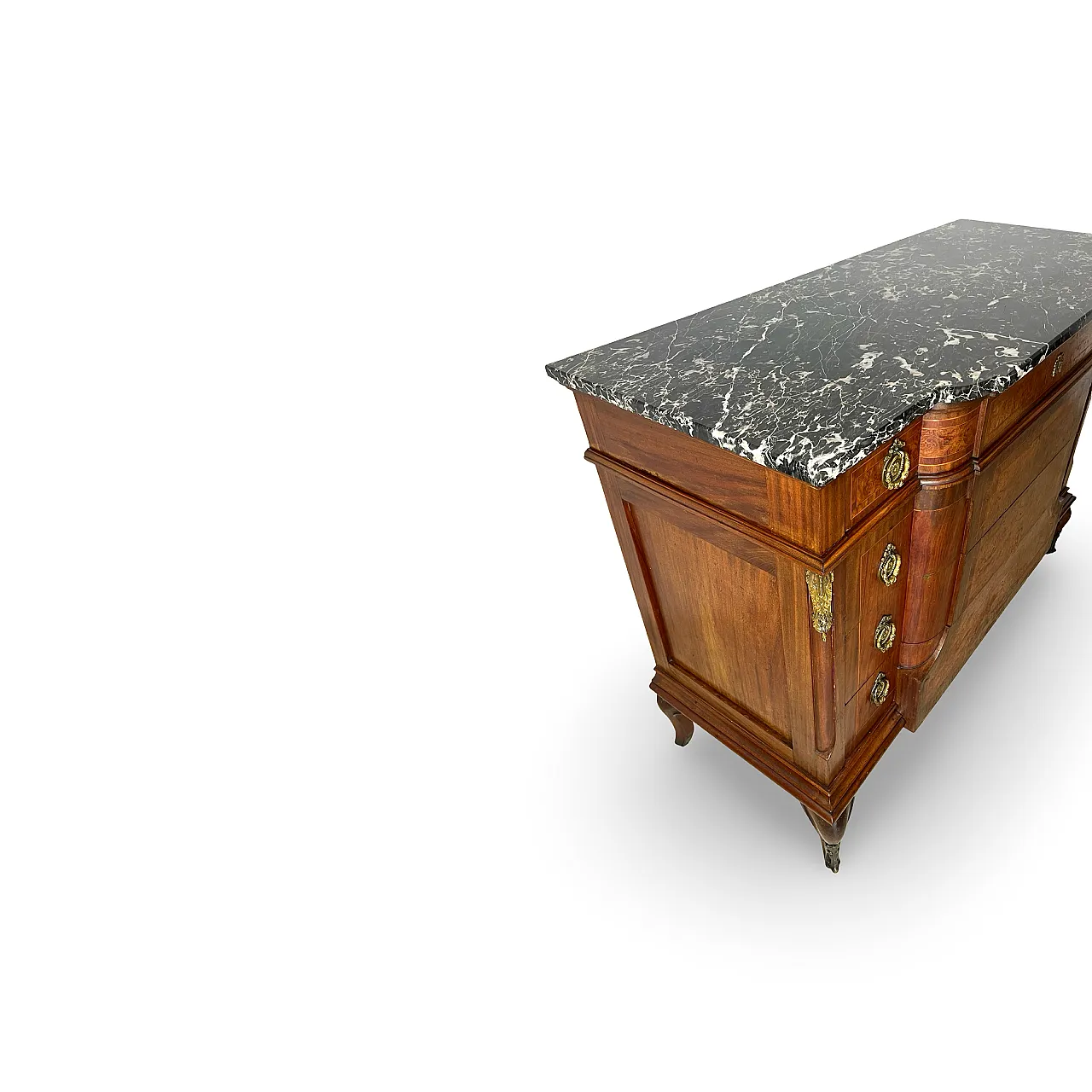 Threaded chest of drawers inlaid with white/grey veined black marble 56