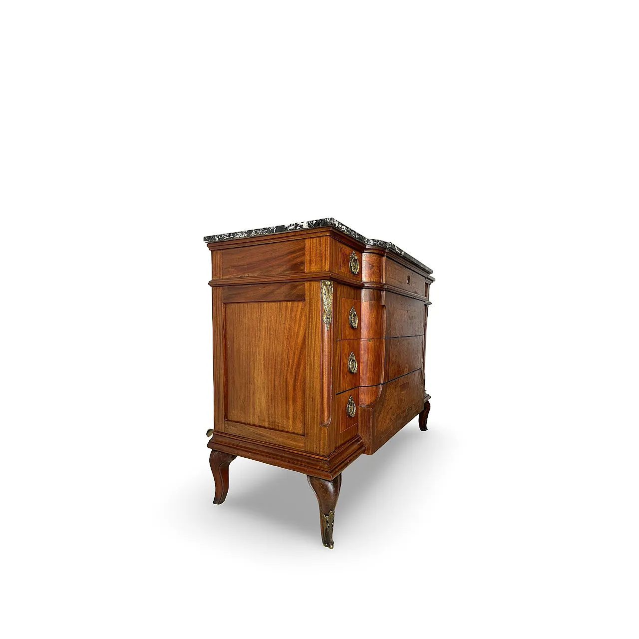 Threaded chest of drawers inlaid with white/grey veined black marble 57