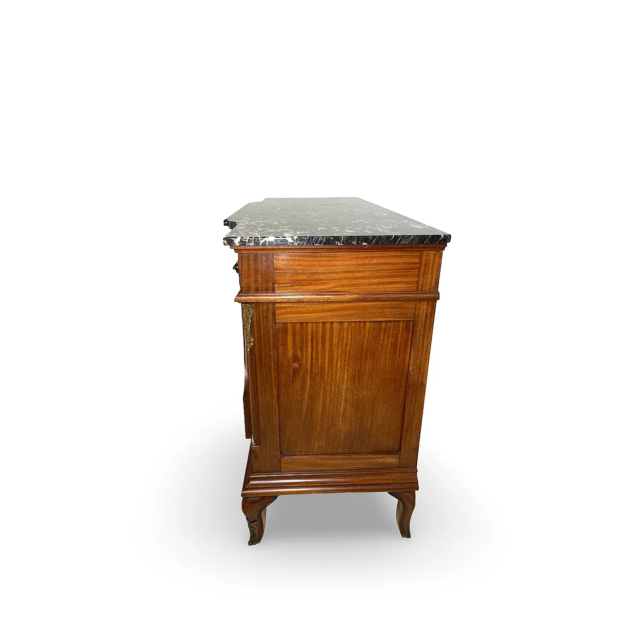 Threaded chest of drawers inlaid with white/grey veined black marble 60