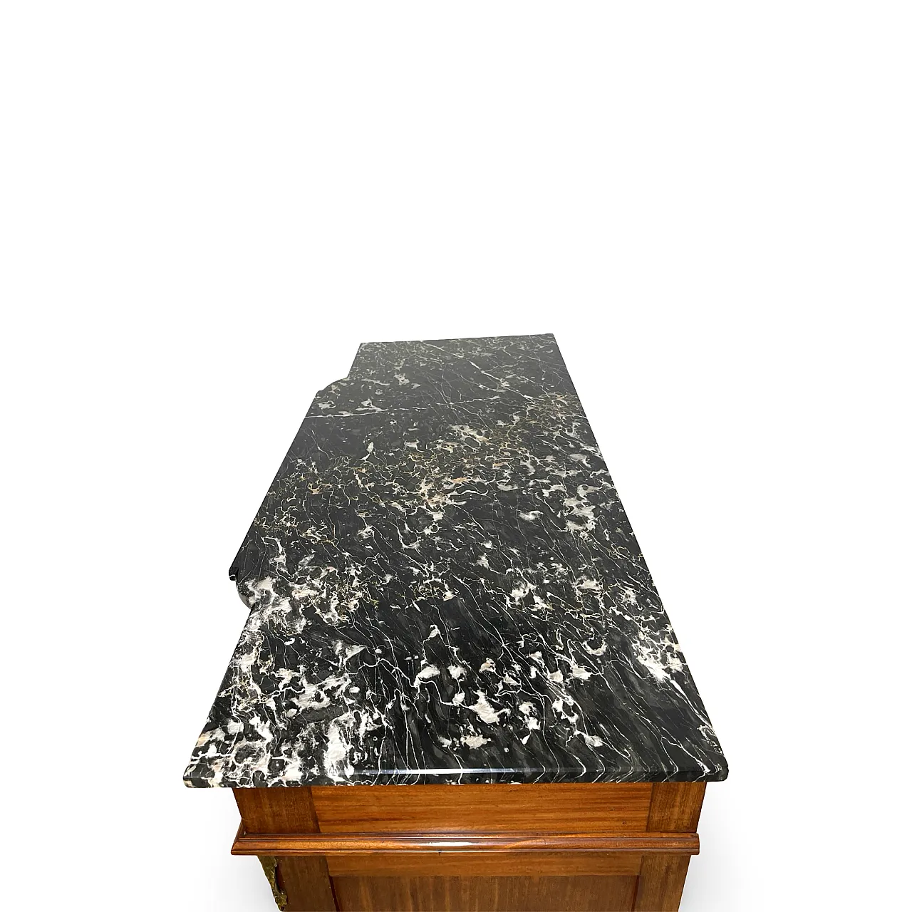 Threaded chest of drawers inlaid with white/grey veined black marble 61