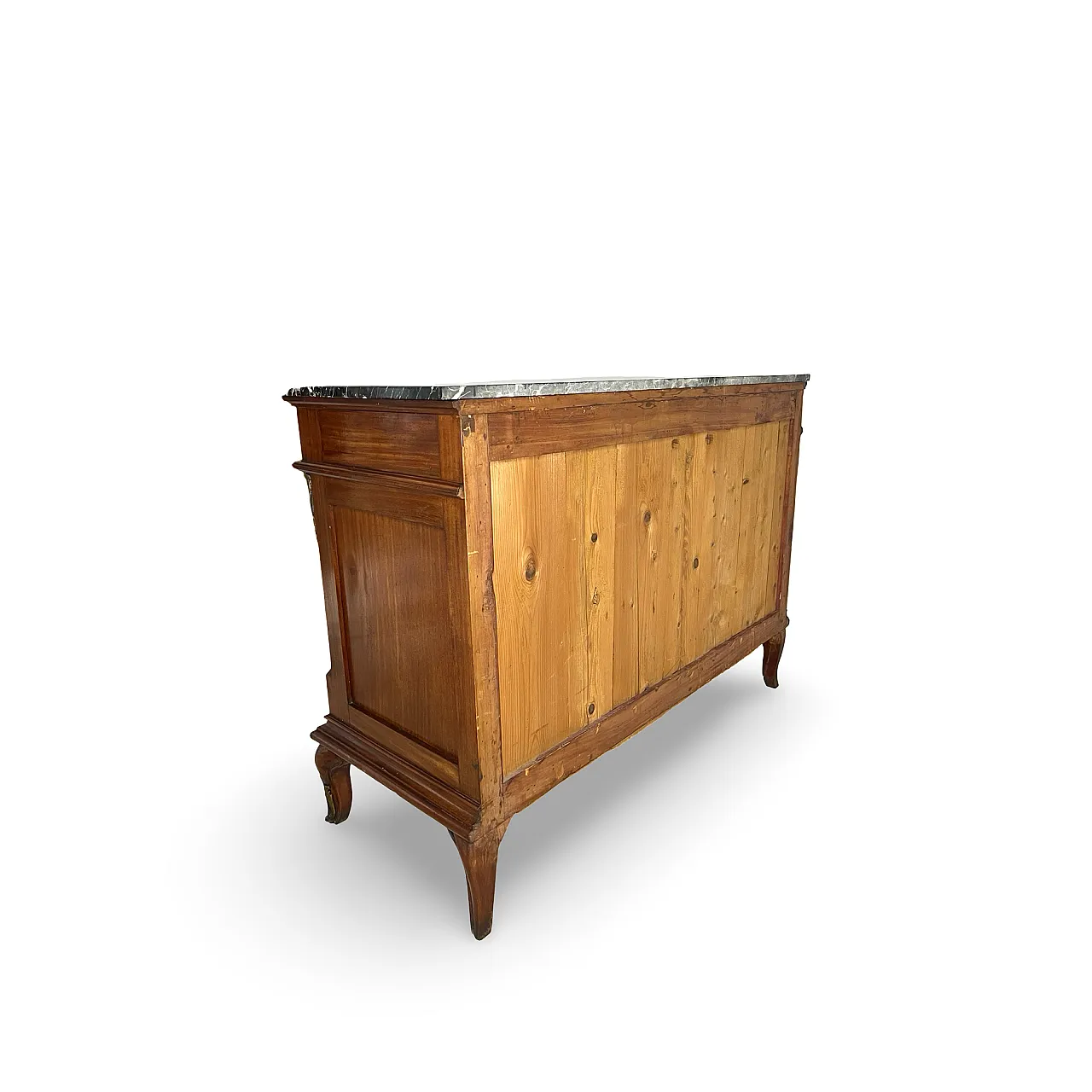 Threaded chest of drawers inlaid with white/grey veined black marble 62