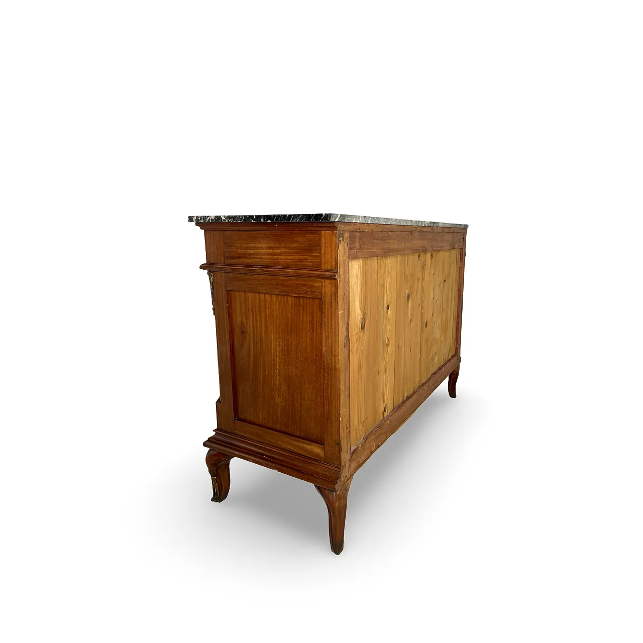 Threaded chest of drawers inlaid with white/grey veined black marble 63