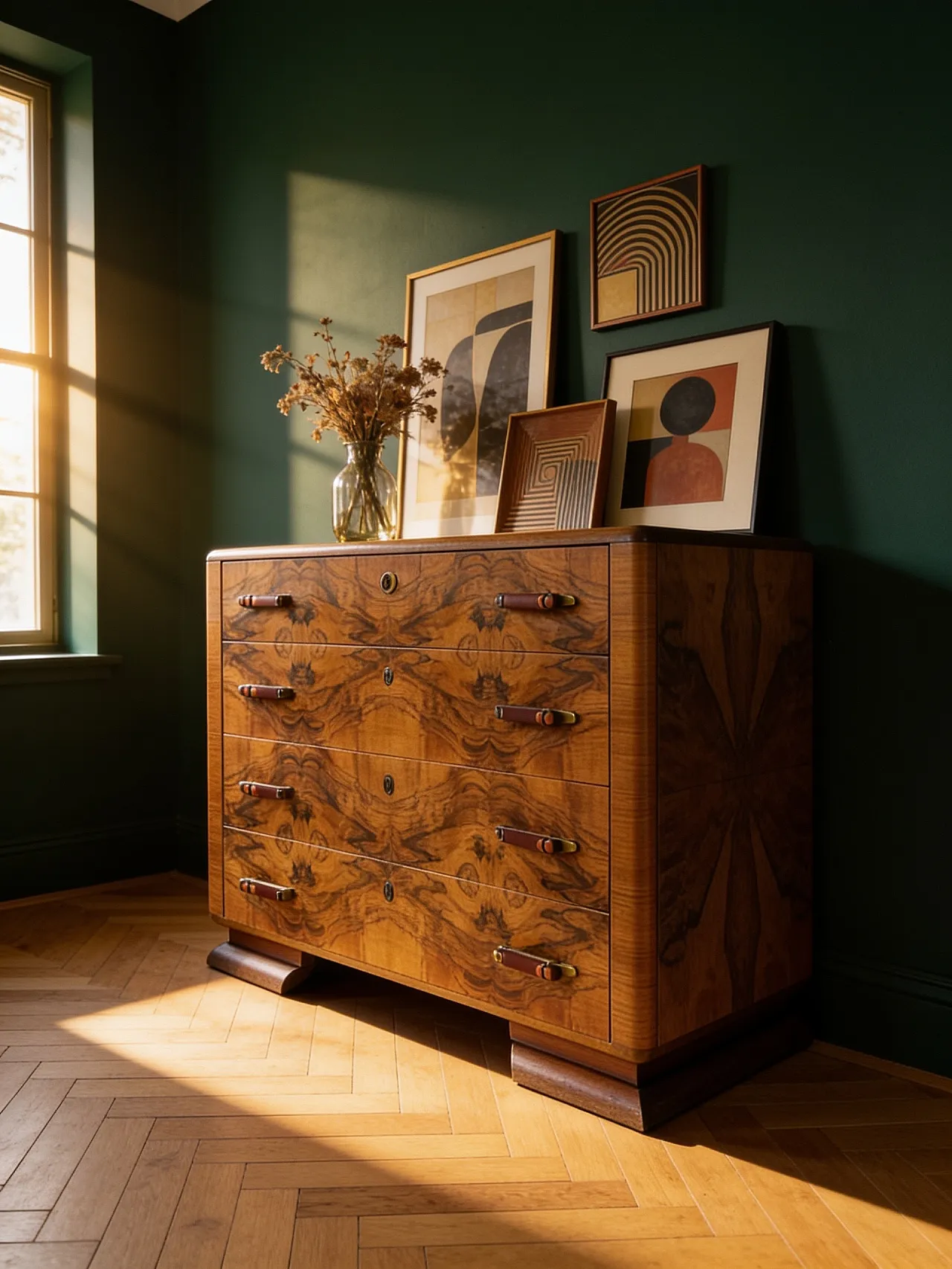 Italian art deco burl walnut chest of drawers, 1940s 2