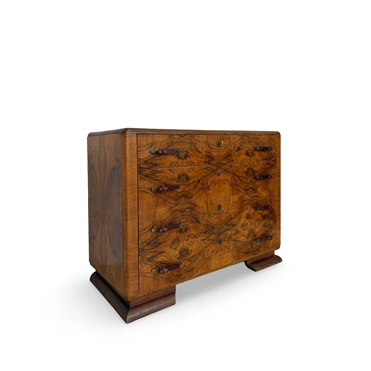 Italian art deco burl walnut chest of drawers, 1940s 3