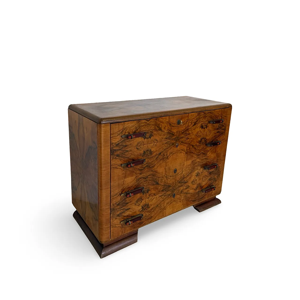Italian art deco burl walnut chest of drawers, 1940s 4