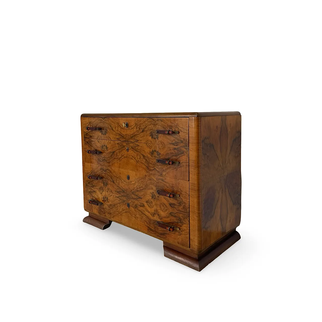 Italian art deco burl walnut chest of drawers, 1940s 5