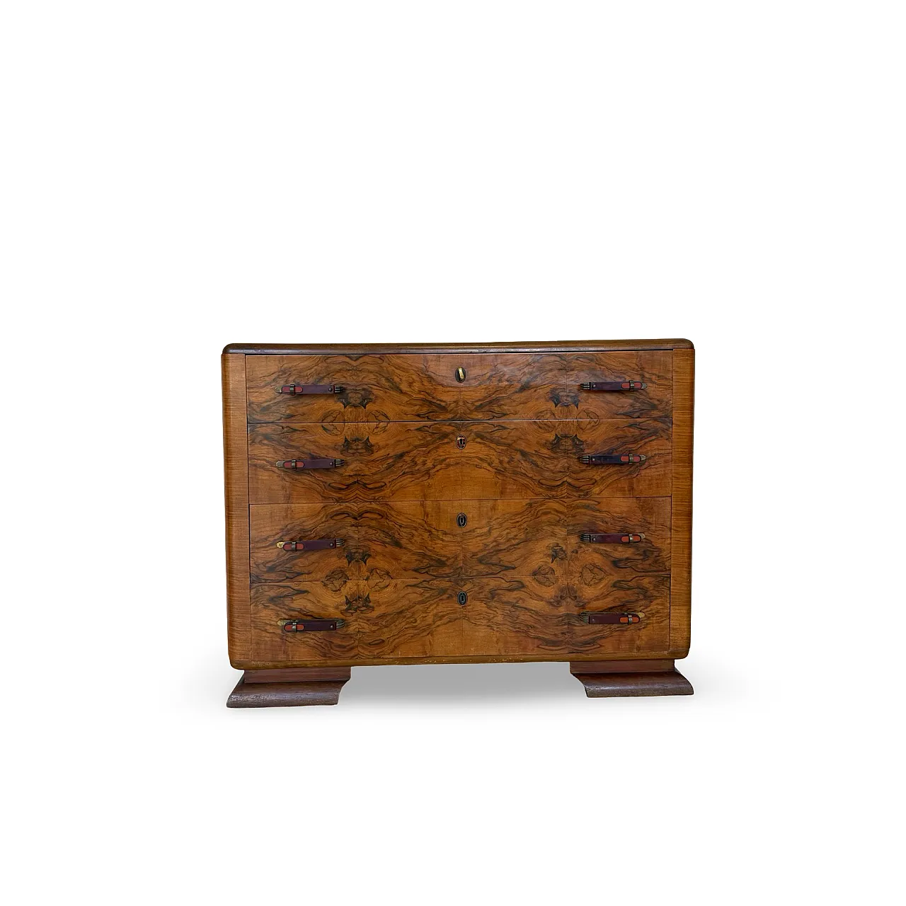 Italian art deco burl walnut chest of drawers, 1940s 6