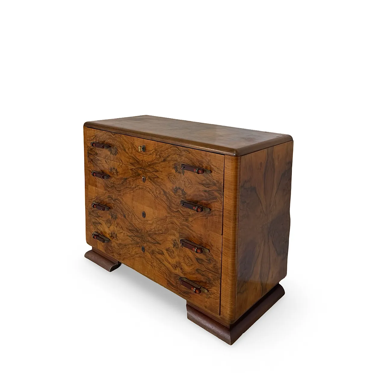 Italian art deco burl walnut chest of drawers, 1940s 7