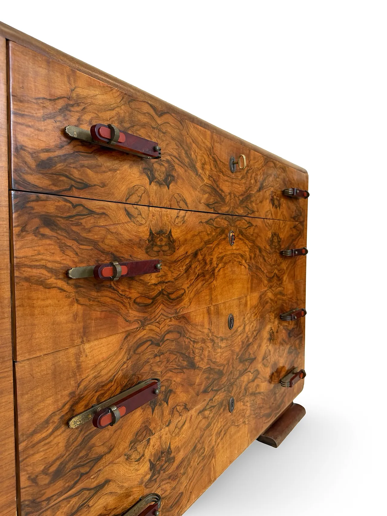 Italian art deco burl walnut chest of drawers, 1940s 12