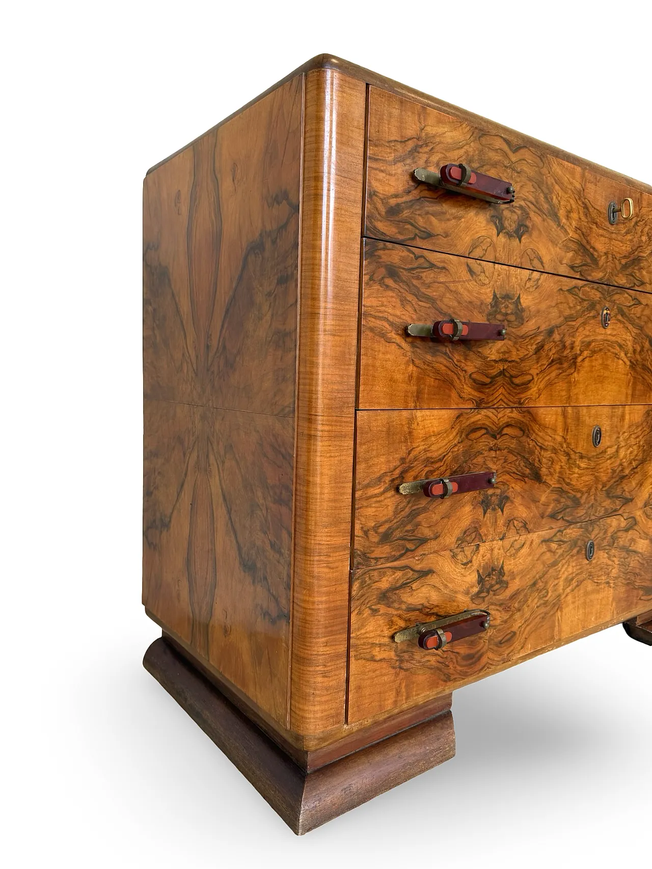 Italian art deco burl walnut chest of drawers, 1940s 13