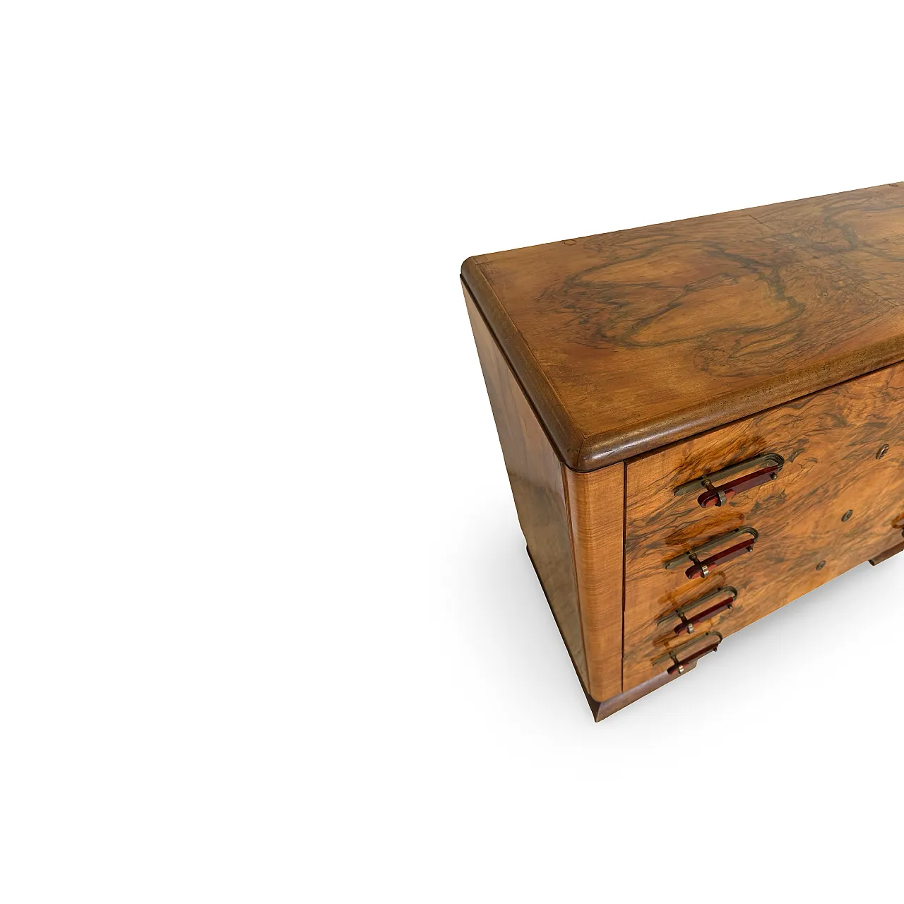 Italian art deco burl walnut chest of drawers, 1940s 14