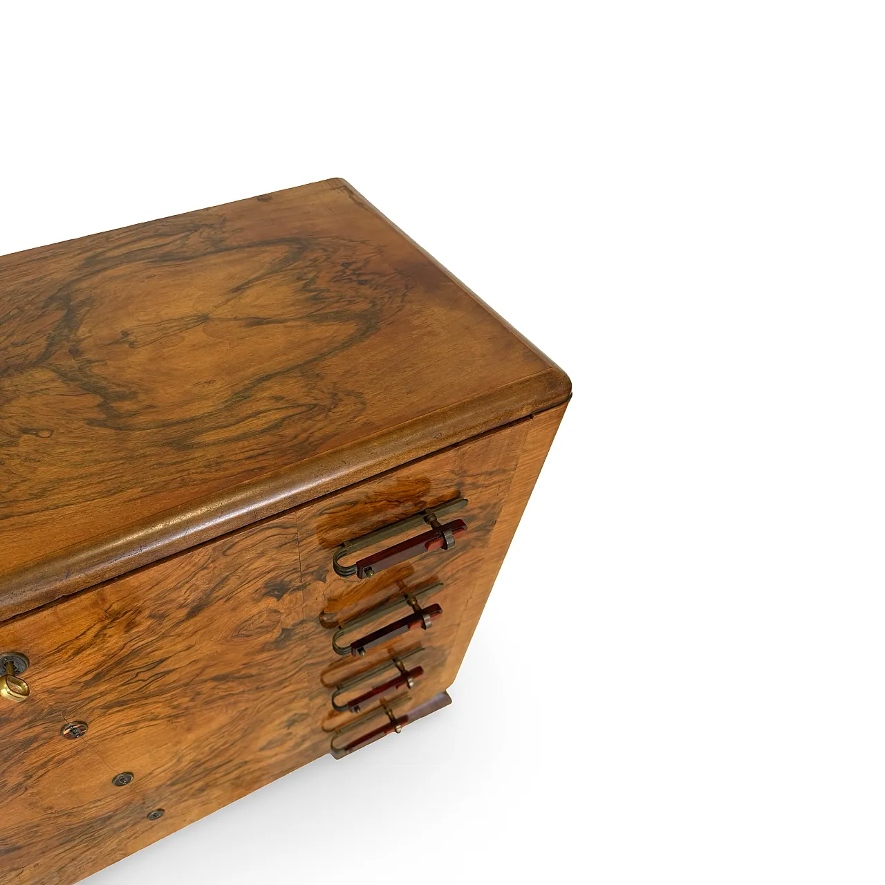 Italian art deco burl walnut chest of drawers, 1940s 16