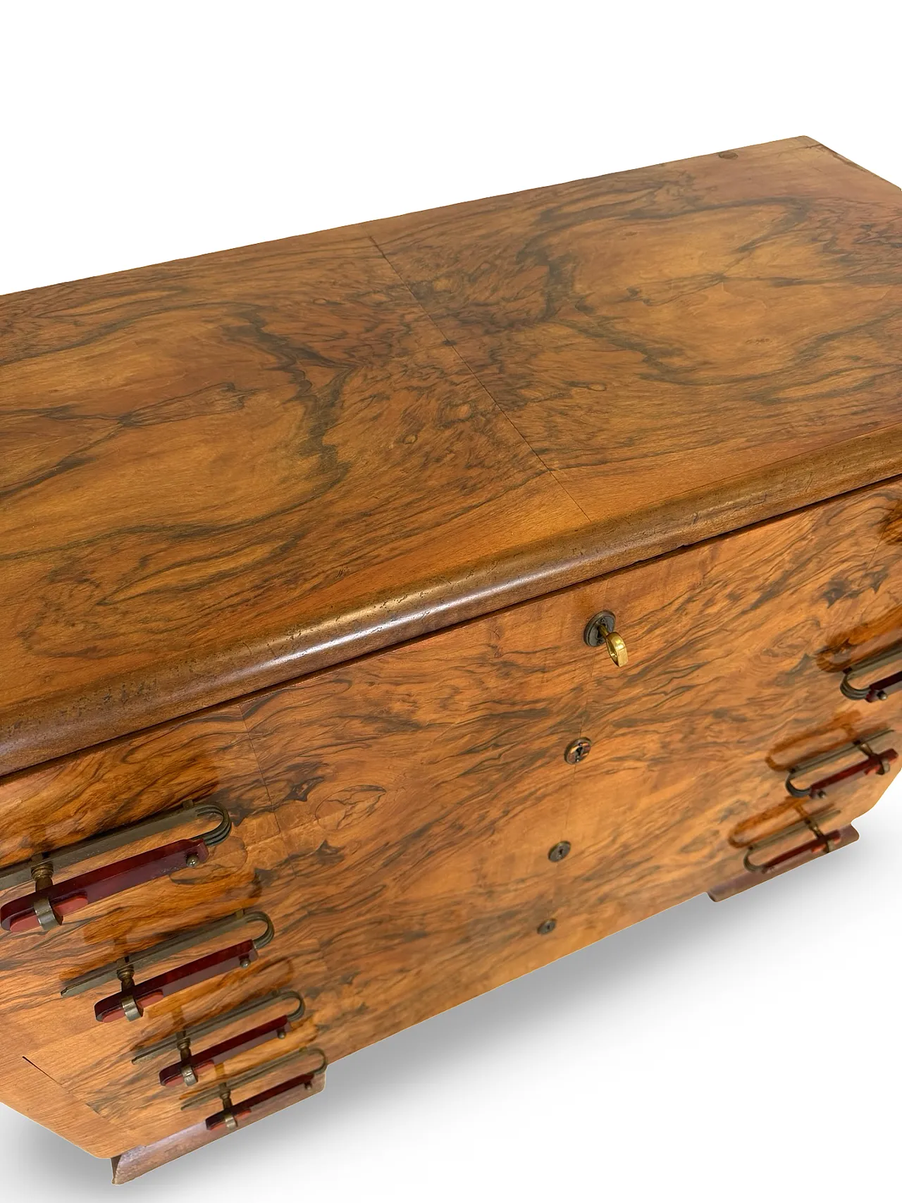 Italian art deco burl walnut chest of drawers, 1940s 17