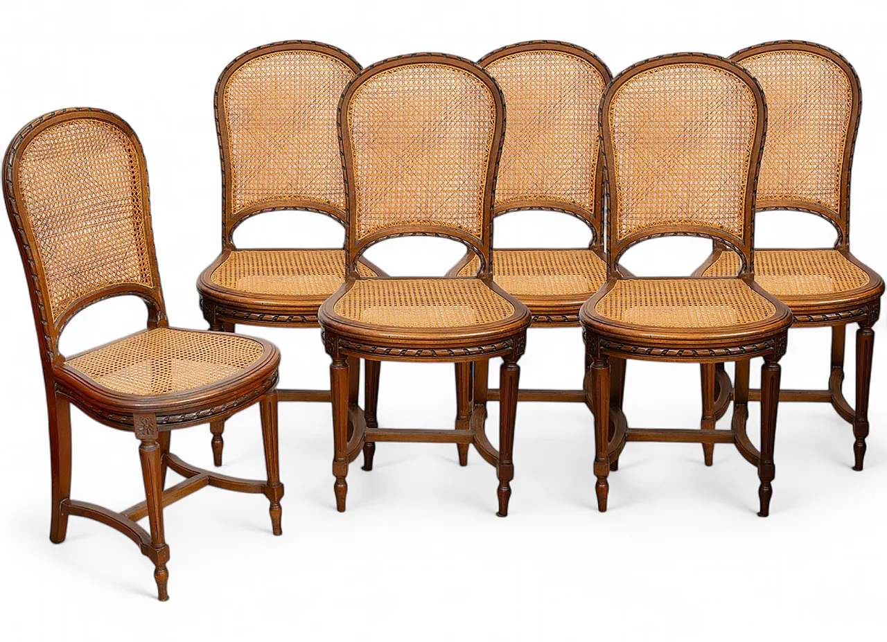 6 Napoleon III chairs in solid walnut and Vienna straw, 19th century 6