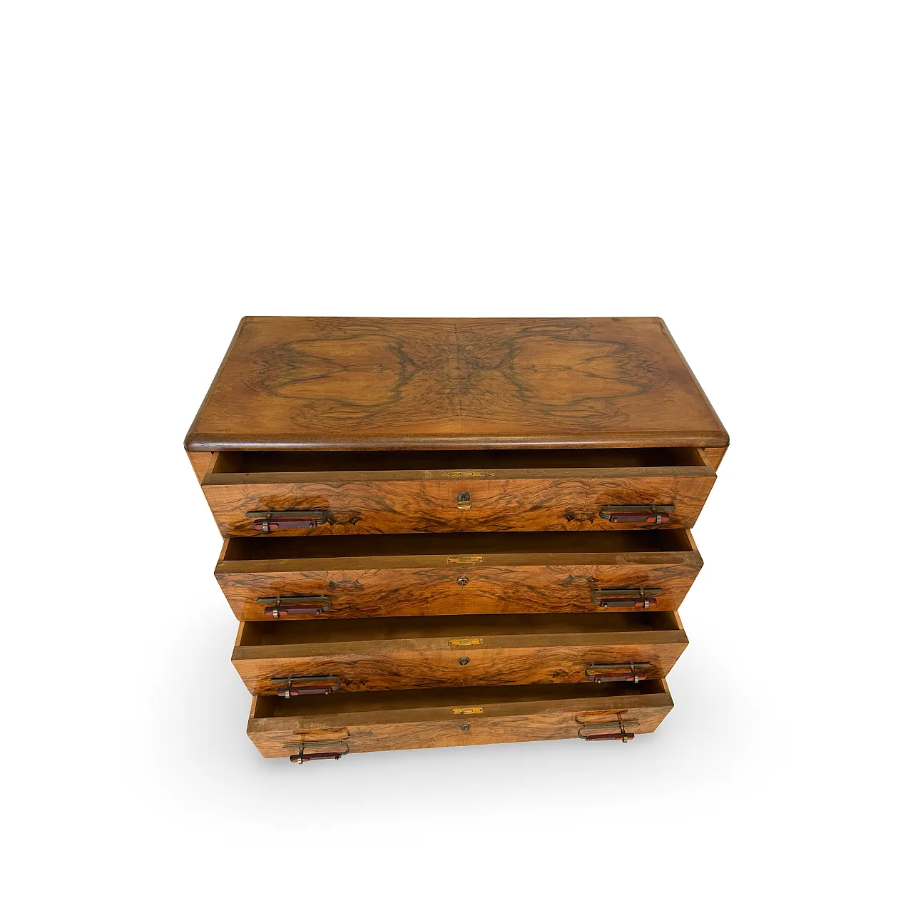 Italian art deco burl walnut chest of drawers, 1940s 19