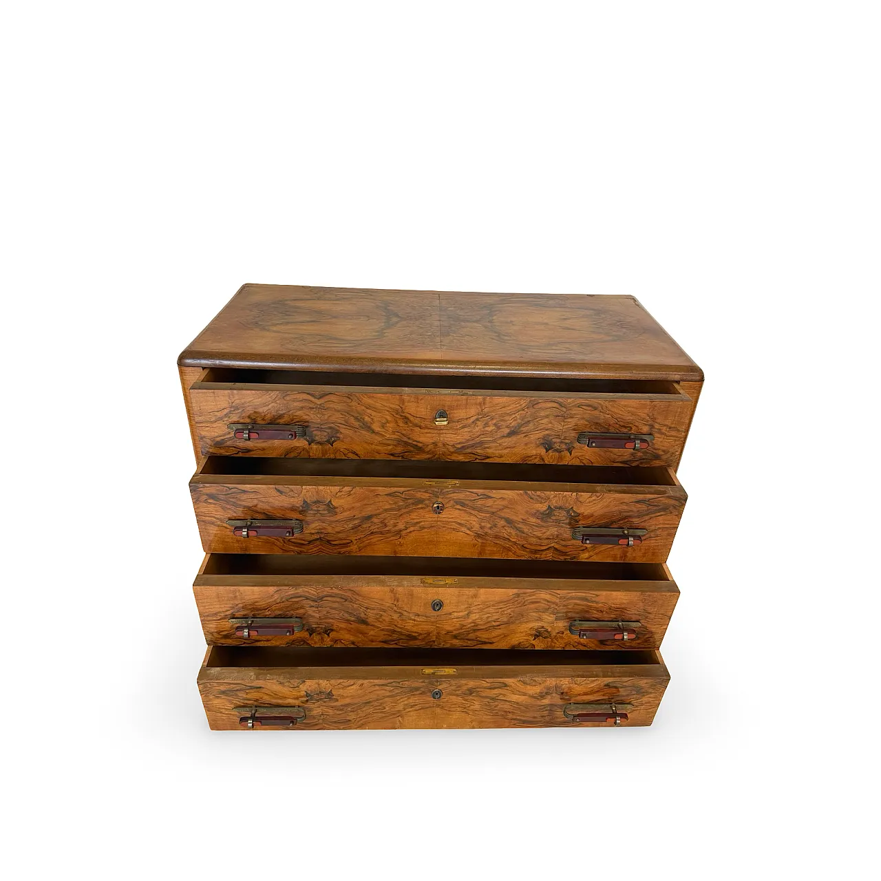 Italian art deco burl walnut chest of drawers, 1940s 21