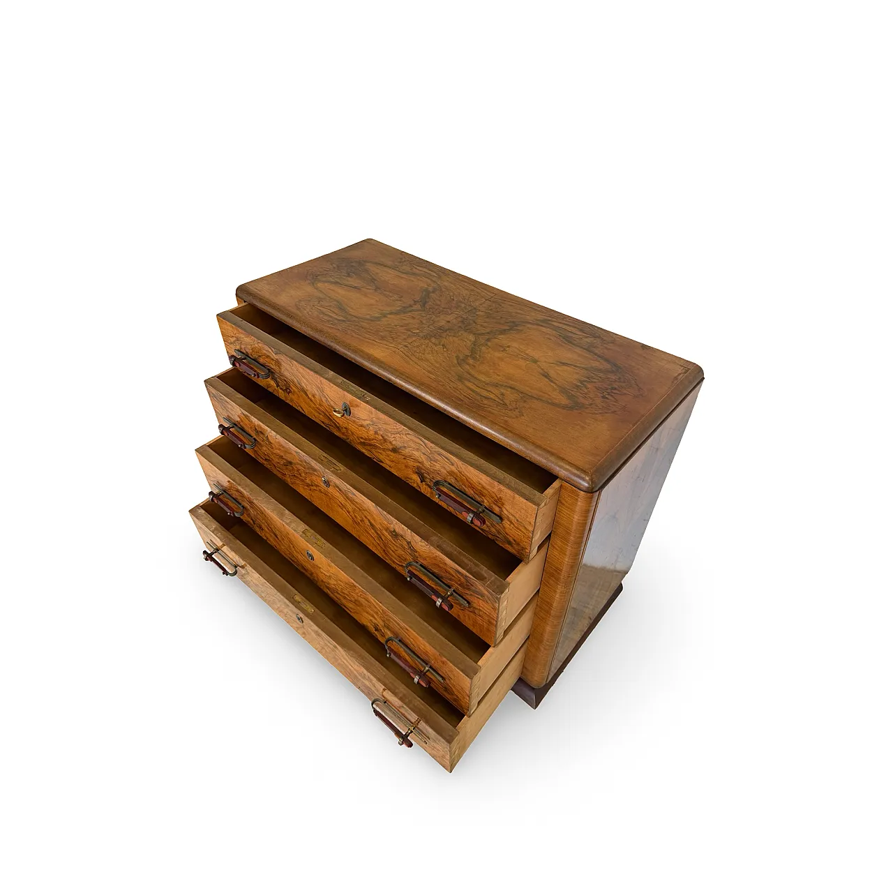 Italian art deco burl walnut chest of drawers, 1940s 22