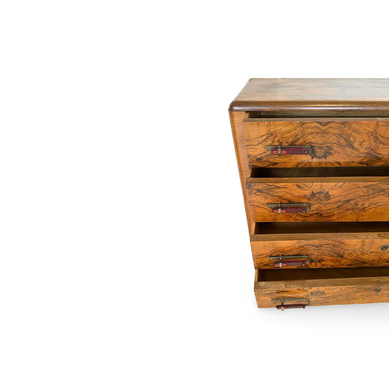 Italian art deco burl walnut chest of drawers, 1940s 23