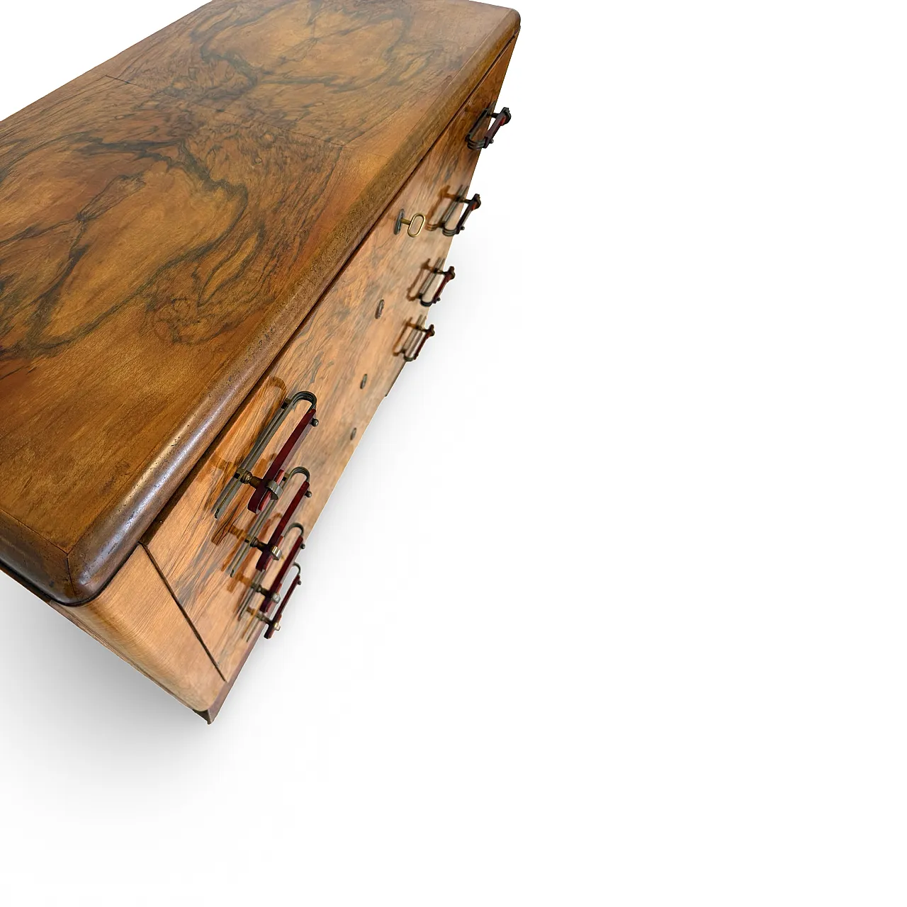 Italian art deco burl walnut chest of drawers, 1940s 25