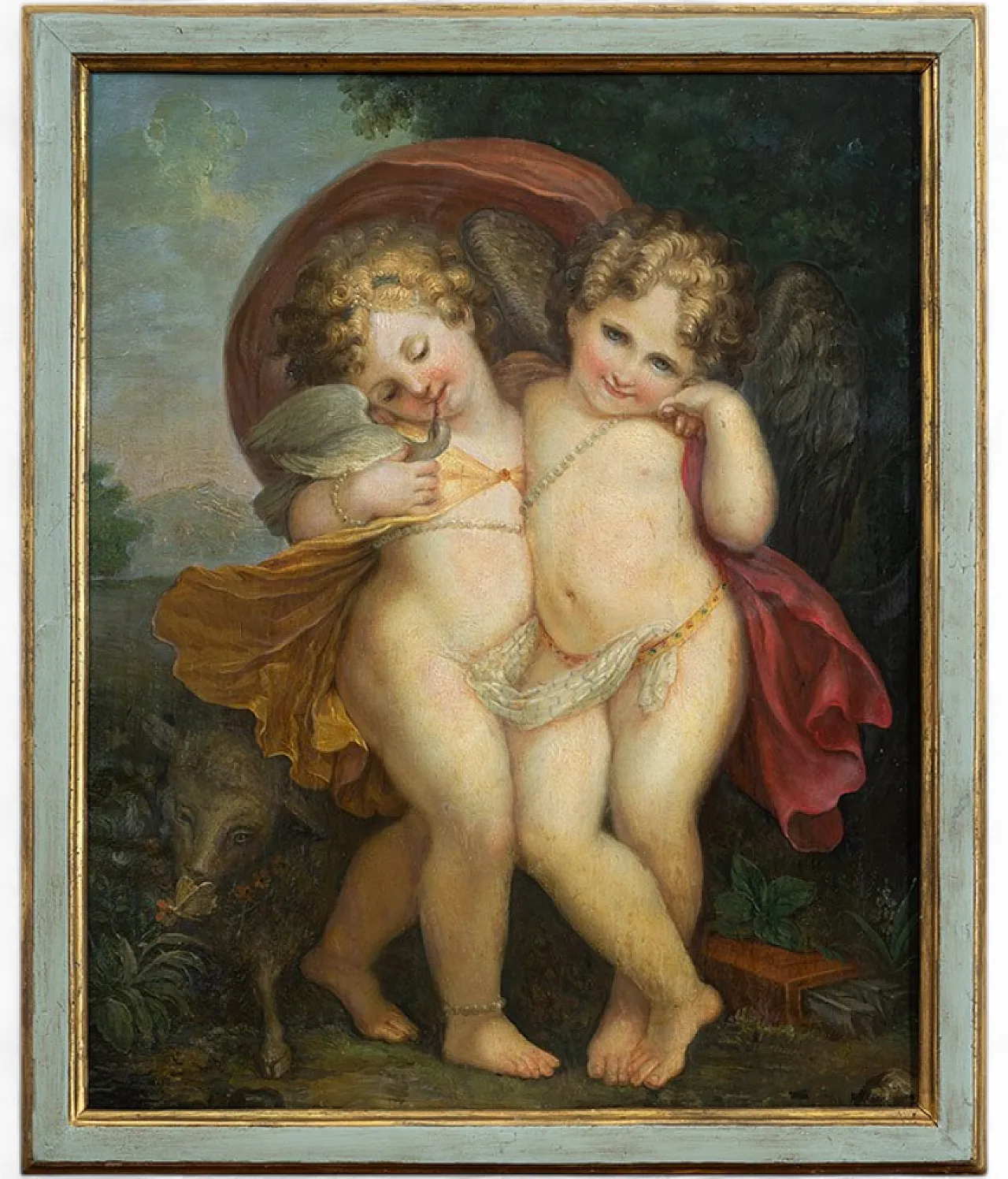 Putti, Neoclassical oil painting on panel, 18th century 8