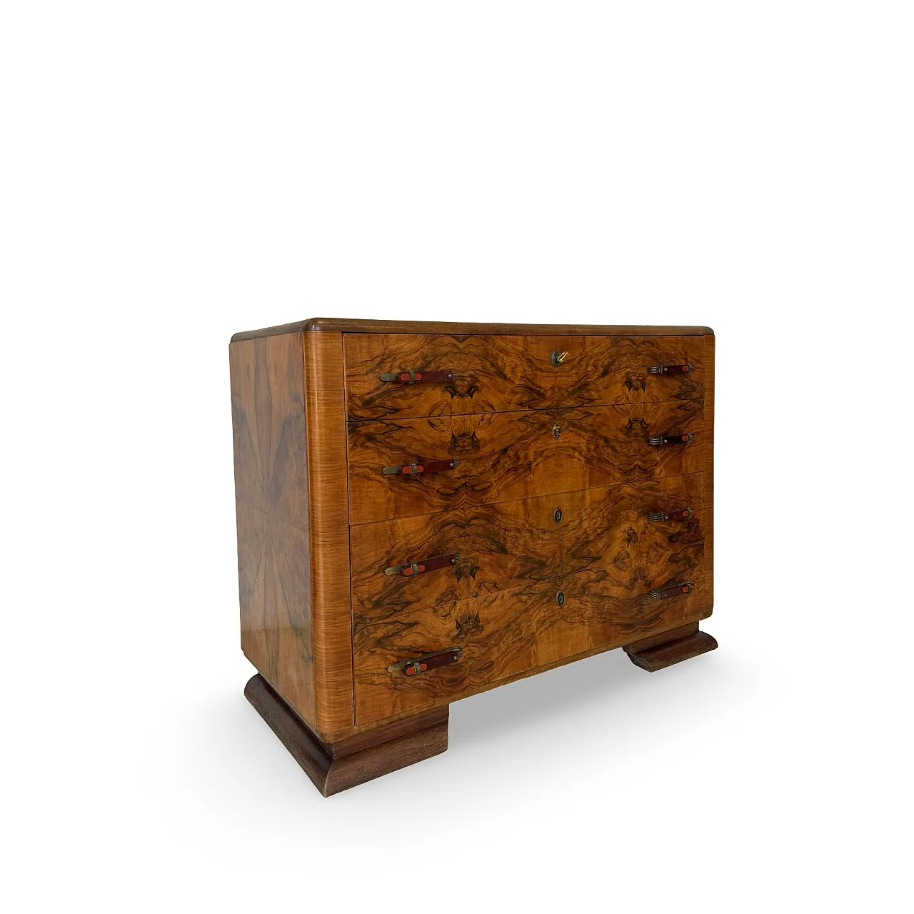 Italian art deco burl walnut chest of drawers, 1940s 34