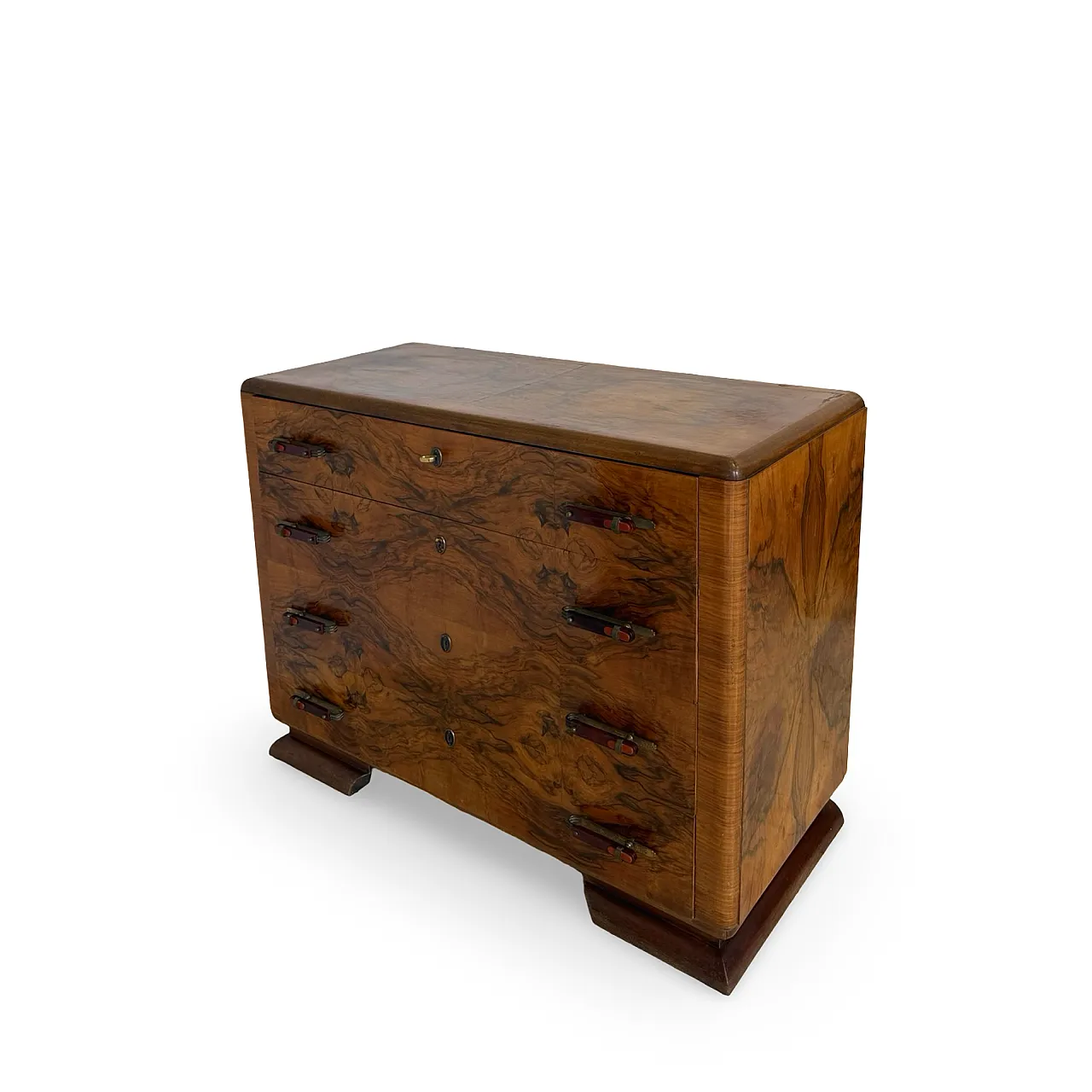 Italian art deco burl walnut chest of drawers, 1940s 40