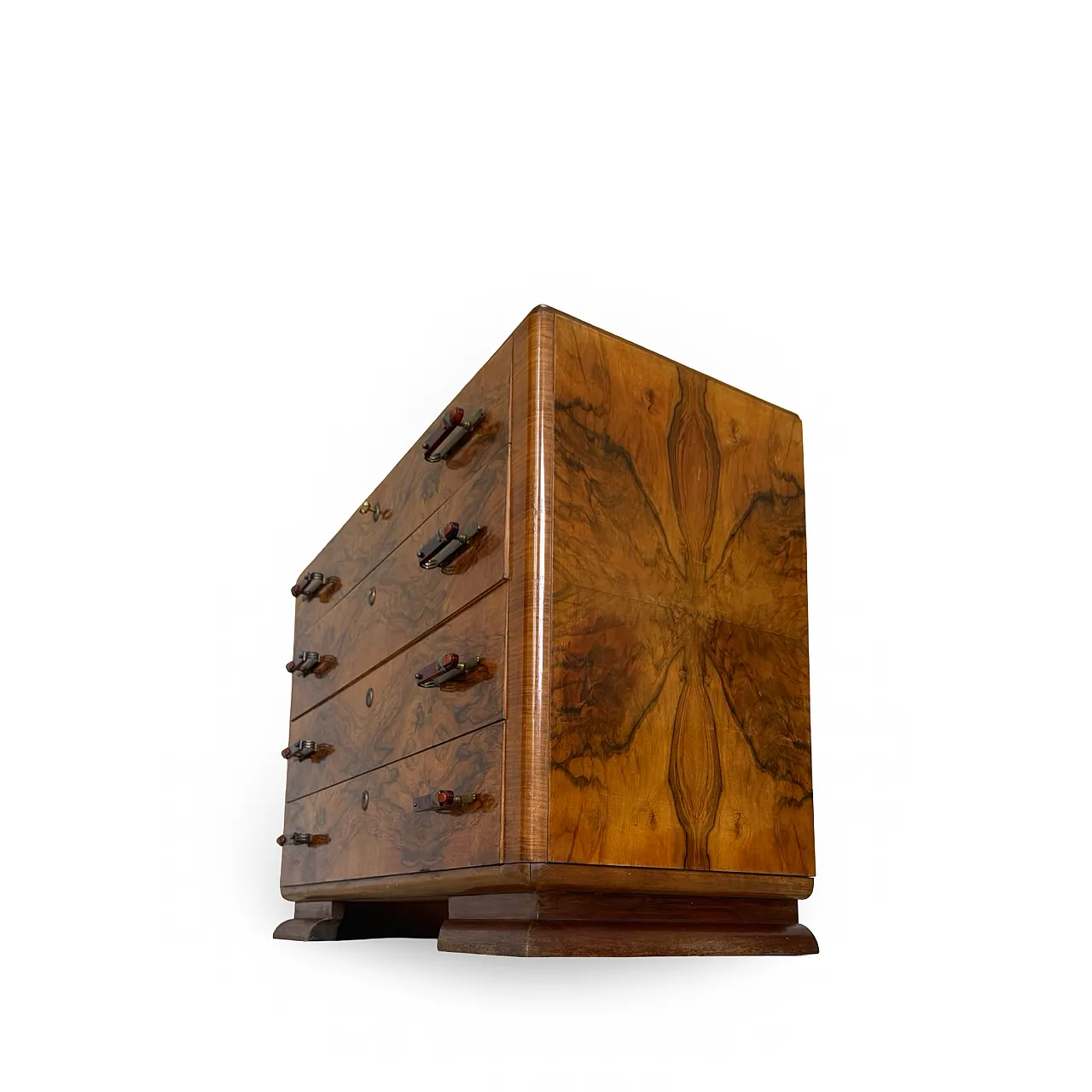 Italian art deco burl walnut chest of drawers, 1940s 42