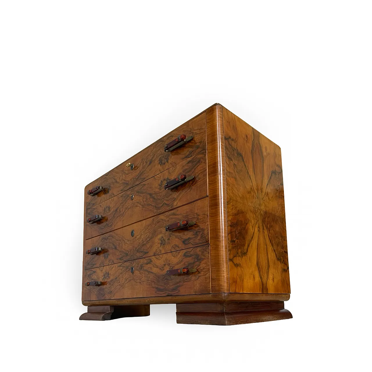 Italian art deco burl walnut chest of drawers, 1940s 44