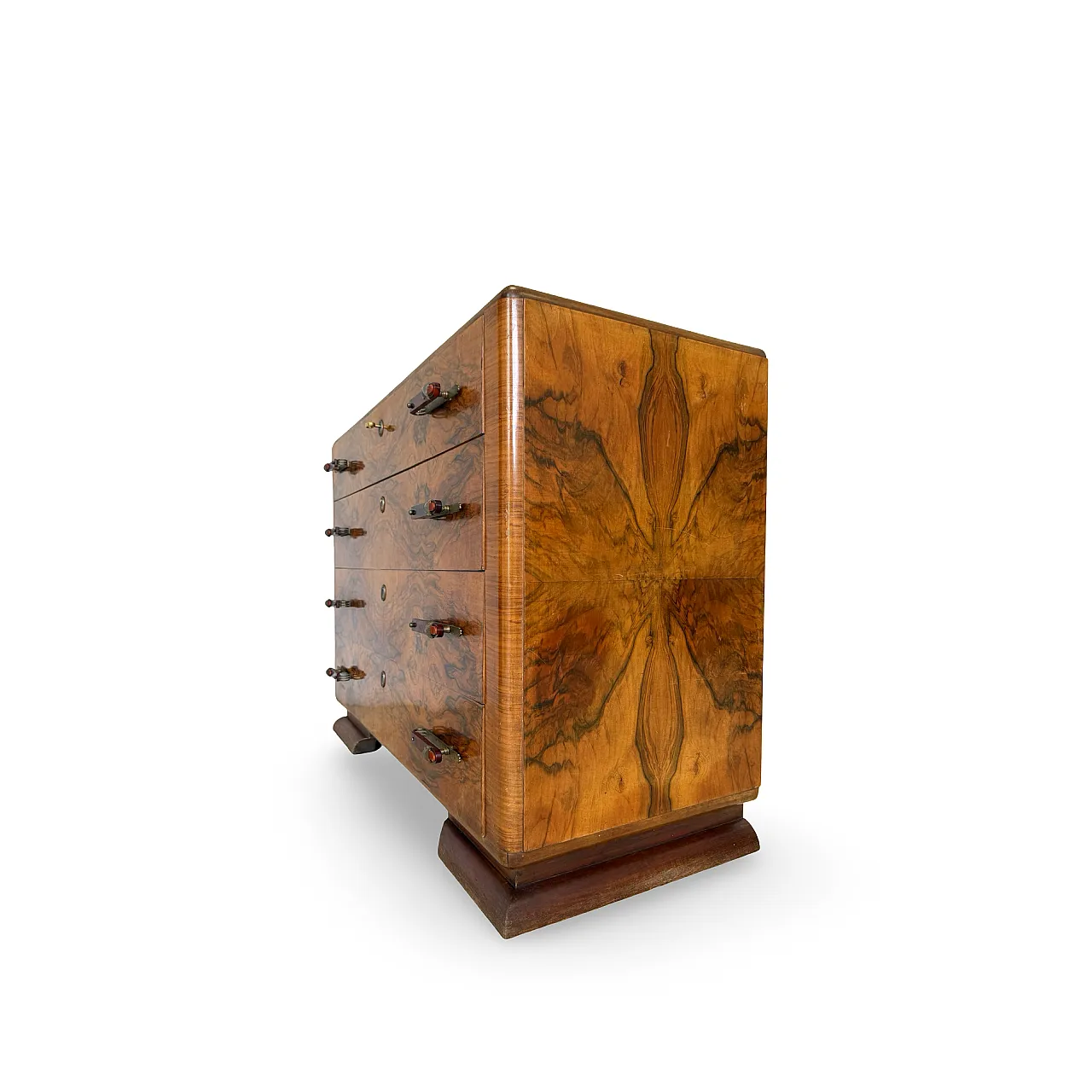 Italian art deco burl walnut chest of drawers, 1940s 45