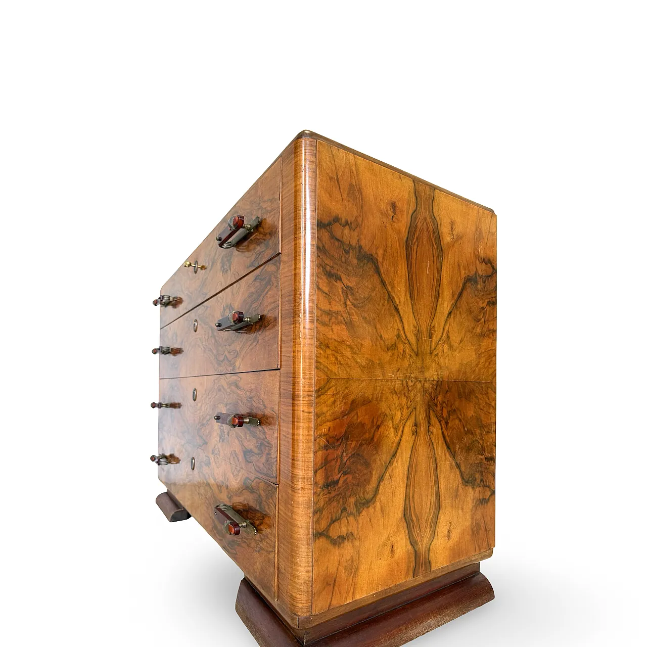 Italian art deco burl walnut chest of drawers, 1940s 46