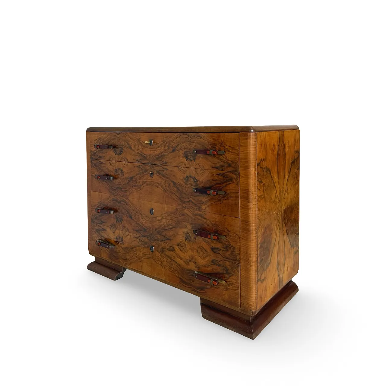 Italian art deco burl walnut chest of drawers, 1940s 47