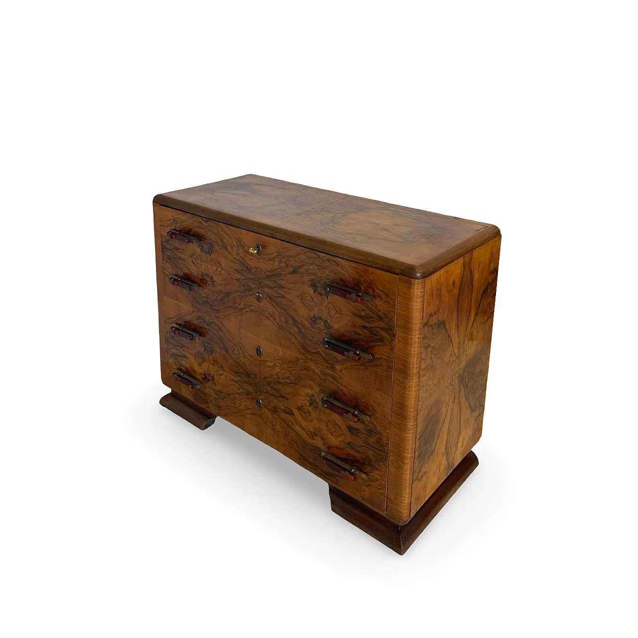 Italian art deco burl walnut chest of drawers, 1940s 49