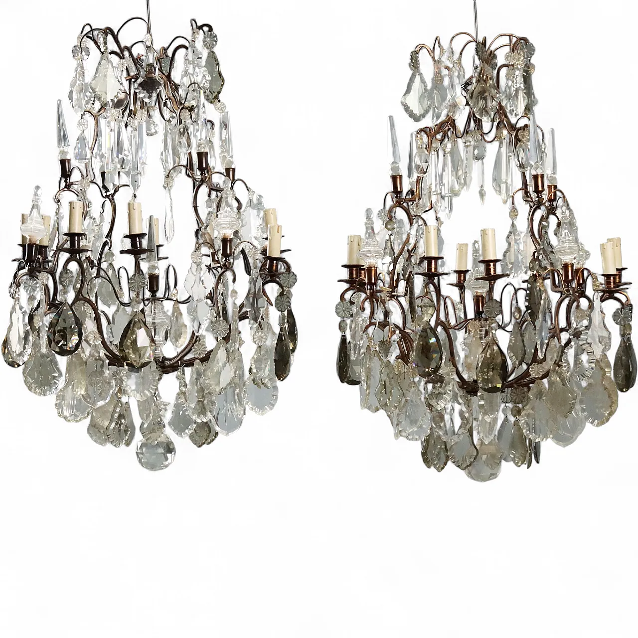 Pair of metal and glass chandeliers, 19th century 11